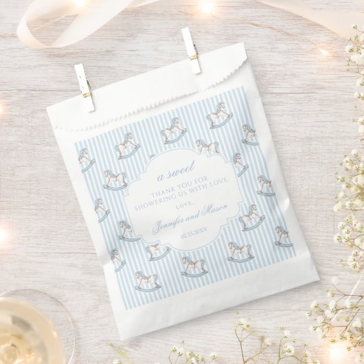 Schattige blauw schommelpaard baby boy douche dank bedankzakje (Geknipt)