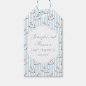 Schattige blauw schommelpaard baby boy douche dank cadeaulabel (Voorkant)