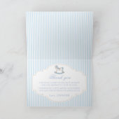 Schattige blauw schommelpaard baby boy shower bedankkaart (Binnen)