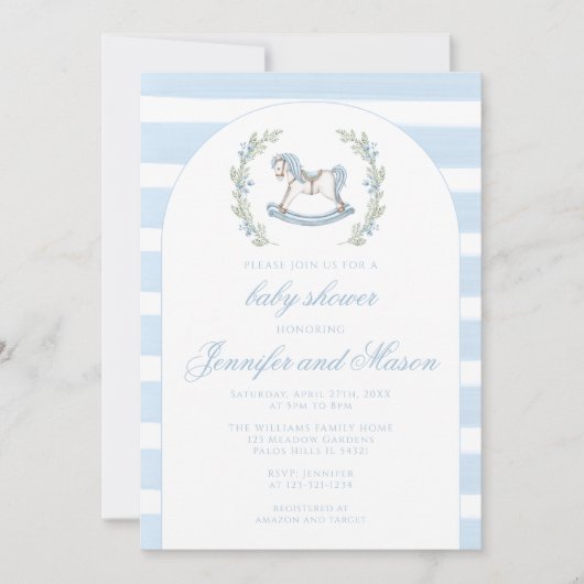 Schattige blauw schommelpaard bohemian baby boy do kaart (Voorkant)