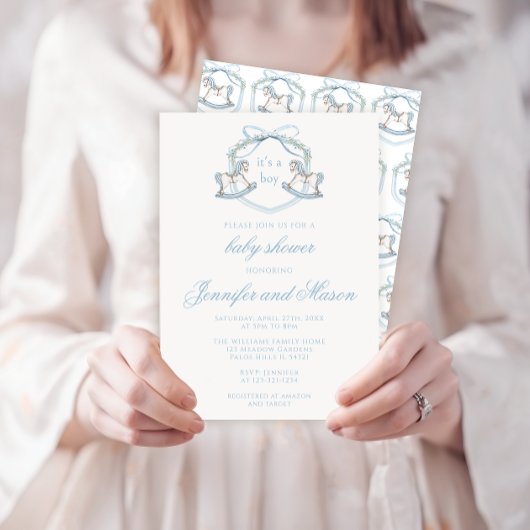 Schattige blauw schommelpaard classic baby boy sho kaart