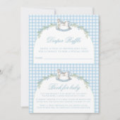 Schattige blauw schommelpaard Gingham Baby Jongens Kaart (Voorkant)