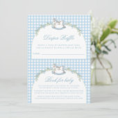 Schattige blauw schommelpaard Gingham Baby Jongens Kaart (Staand voorkant)