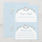 Schattige blauw schommelpaard Gingham Baby Jongens Kaart (Voorkant / Achterkant)