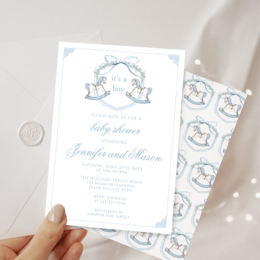 Schattige blauw schommelpaard kuif boho baby boy d kaart