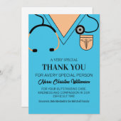 Schattige Blauw Scrubs Verpleegster Dank u Kaart (Voorkant / Achterkant)