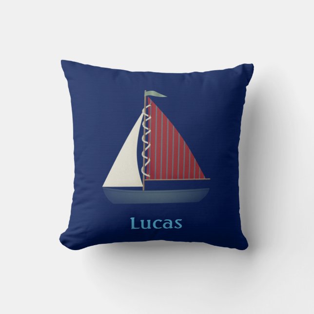 Schattige Blauw Speelgoed Zeilboot Kussen (Voorkant)