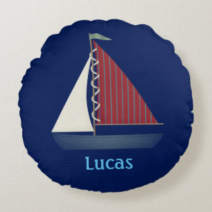 Schattige Blauw Speelgoed Zeilboot Rond Kussen
