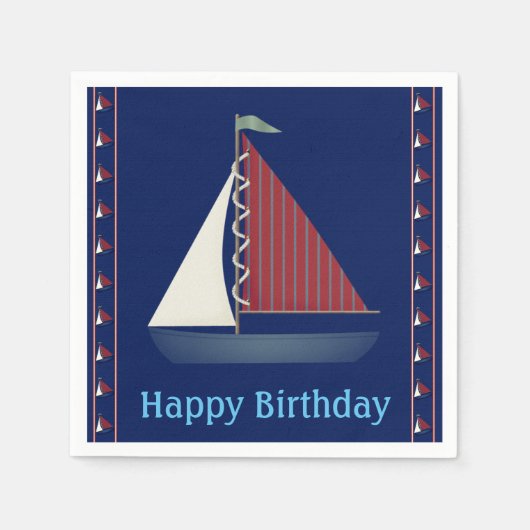 Schattige Blauw Speelgoed Zeilboot Servetten (Voorkant)