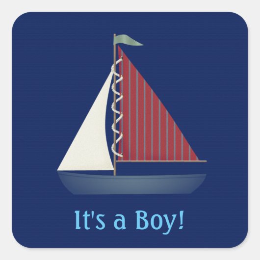 Schattige Blauw Speelgoed Zeilboot Vierkante Sticker (Voorkant)