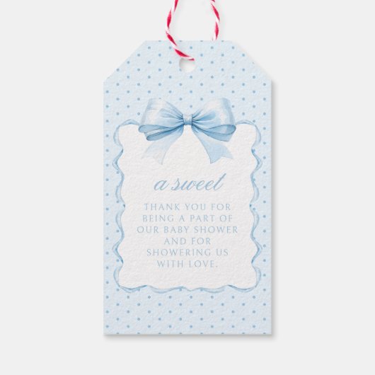 Schattige blauw strik lint baby boy douche dank u cadeaulabel (Achterkant)