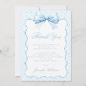 Schattige blauw strik lint polkadot baby boy douch bedankkaart (Voorkant)