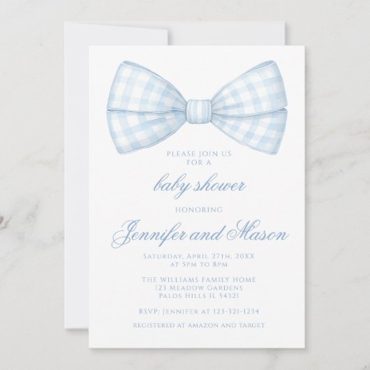 Schattige blauw strik stropdas lint baby boy douch kaart (Voorkant)