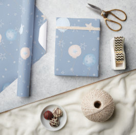 Schattige Blauw Taupe Balloons Sterren Feestgesche Cadeaupapier