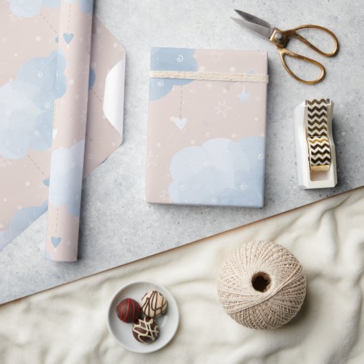 Schattige blauw taupe wolken ballonnen sterren jon cadeaupapier (Crafts)
