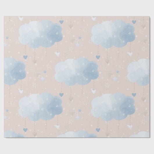 Schattige blauw taupe wolken ballonnen sterren jon cadeaupapier (Vlak)