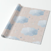 Schattige blauw taupe wolken ballonnen sterren jon cadeaupapier (Uitgerold)