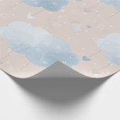 Schattige blauw taupe wolken ballonnen sterren jon cadeaupapier (Hoek)