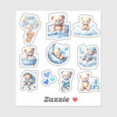 Schattige Blauw Teddy Baby Jongensdouche Sticker (Vel)