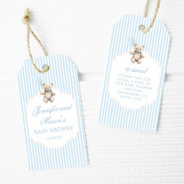 Schattige blauw Teddy Bear Baby Boy Shower Dank u Cadeaulabel