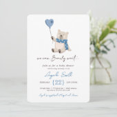 Schattige Blauw Teddy Bear Barly Wachten Baby show Kaart (Staand voorkant)