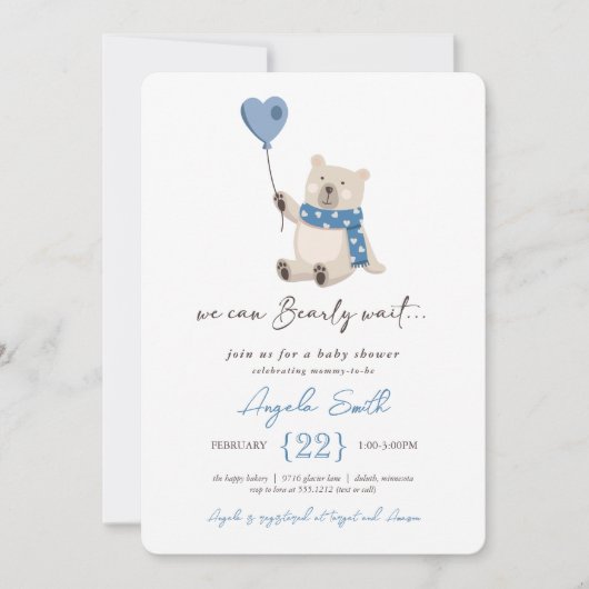 Schattige Blauw Teddy Bear Barly Wachten Baby show Kaart (Voorkant)