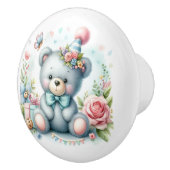 Schattige Blauw Teddy Bear Roze Rozen Baby Kamer Keramische Knop (Rechts)