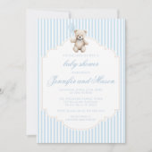 Schattige blauw teddybeer  baby boy douche kaart (Voorkant)