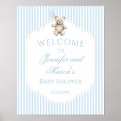 Schattige blauw teddybeer baby shower welkomstbord poster (Voorkant)