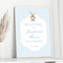 Schattige blauw teddybeer baby shower welkomstbord