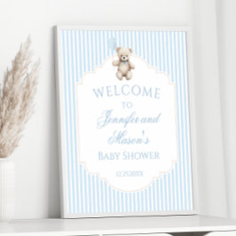Schattige blauw teddybeer baby shower welkomstbord poster