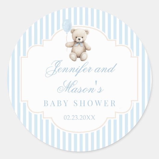 Schattige blauw Teddybeer ballon boho baby boy dou Ronde Sticker (Voorkant)