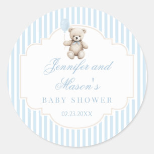 Schattige blauw Teddybeer ballon boho baby boy dou Ronde Sticker