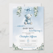 Schattige blauw Teddybeer Eucalyptus Boy Baby show Kaart (Voorkant)