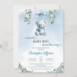 Schattige blauw Teddybeer Eucalyptus Boy Baby show Kaart