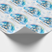 Schattige Blauw Teddybeer met Regenboog Jongen Bab Cadeaupapier (Hoek)