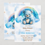 Schattige Blauw Teddybeer met Regenboog Jongen Bab Kaart (Voorkant / Achterkant)