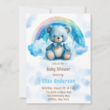 Schattige Blauw Teddybeer met Regenboog Jongen Bab