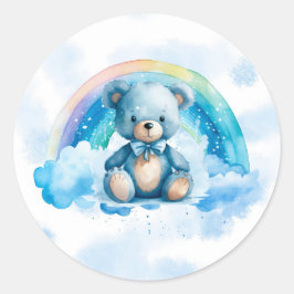 Schattige Blauw Teddybeer met Regenboog Jongen Bab Ronde Sticker
