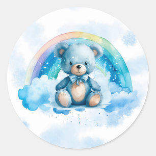 Schattige Blauw Teddybeer met Regenboog Jongen Bab Ronde Sticker