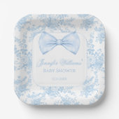 Schattige Blauw Toile Bloemen Bow Stropdas Baby Bo Papieren Bordje (Voorkant)