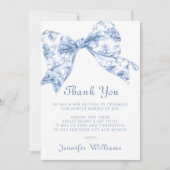 Schattige Blauw Toile Bow Ribbon Baby Boy Shower Bedankkaart (Voorkant)