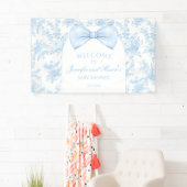 Schattige Blauw Toile Bow Stropdas Baby shower Wel Spandoek (Insitu)