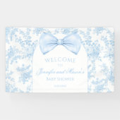 Schattige Blauw Toile Bow Stropdas Baby shower Wel Spandoek (Horizontaal)