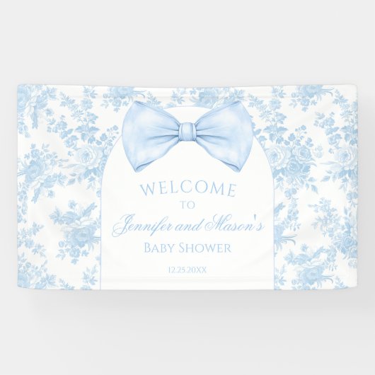 Schattige Blauw Toile Bow Stropdas Baby shower Wel Spandoek (Horizontaal)