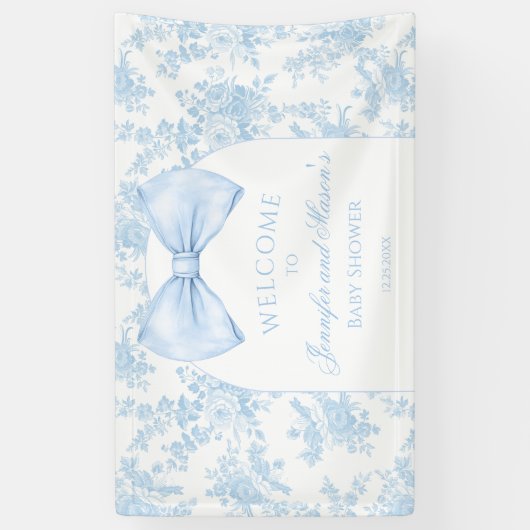 Schattige Blauw Toile Bow Stropdas Baby shower Wel Spandoek (Verticaal)
