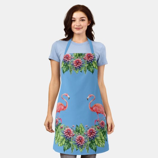 Schattige Blauw Tropisch Roze Schort van Flamingo (Gedragen)