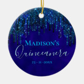 Schattige blauw turquoise Eenhoorn Glitter Quincea Keramisch Ornament (Voorkant)