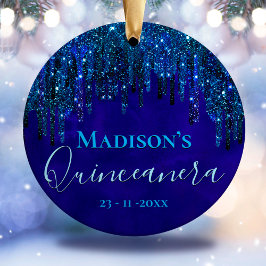 Schattige blauw turquoise Eenhoorn Glitter Quincea Keramisch Ornament