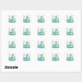 Schattige Blauw Turquoise Groen Fantasy Dragon Ronde Sticker (Vel)